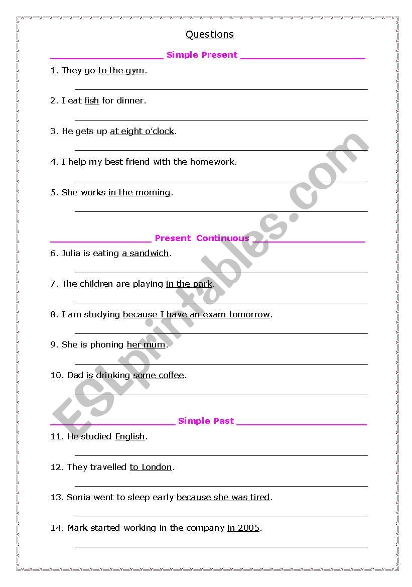 questions worksheet