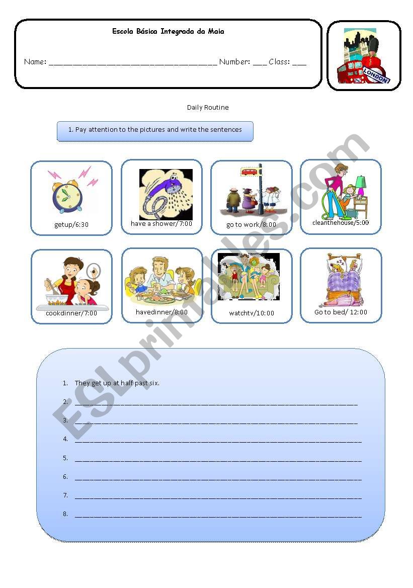 Daily routine worksheet