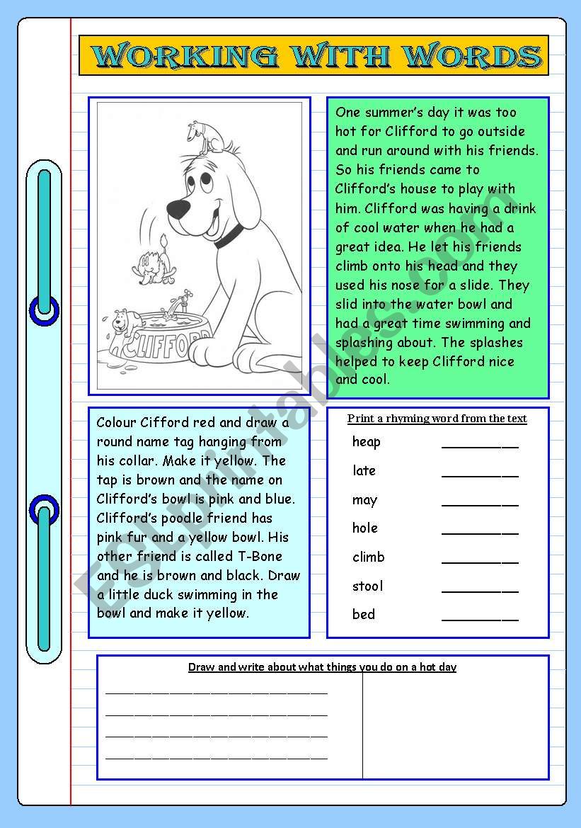 Cliffords Drink Bowl worksheet