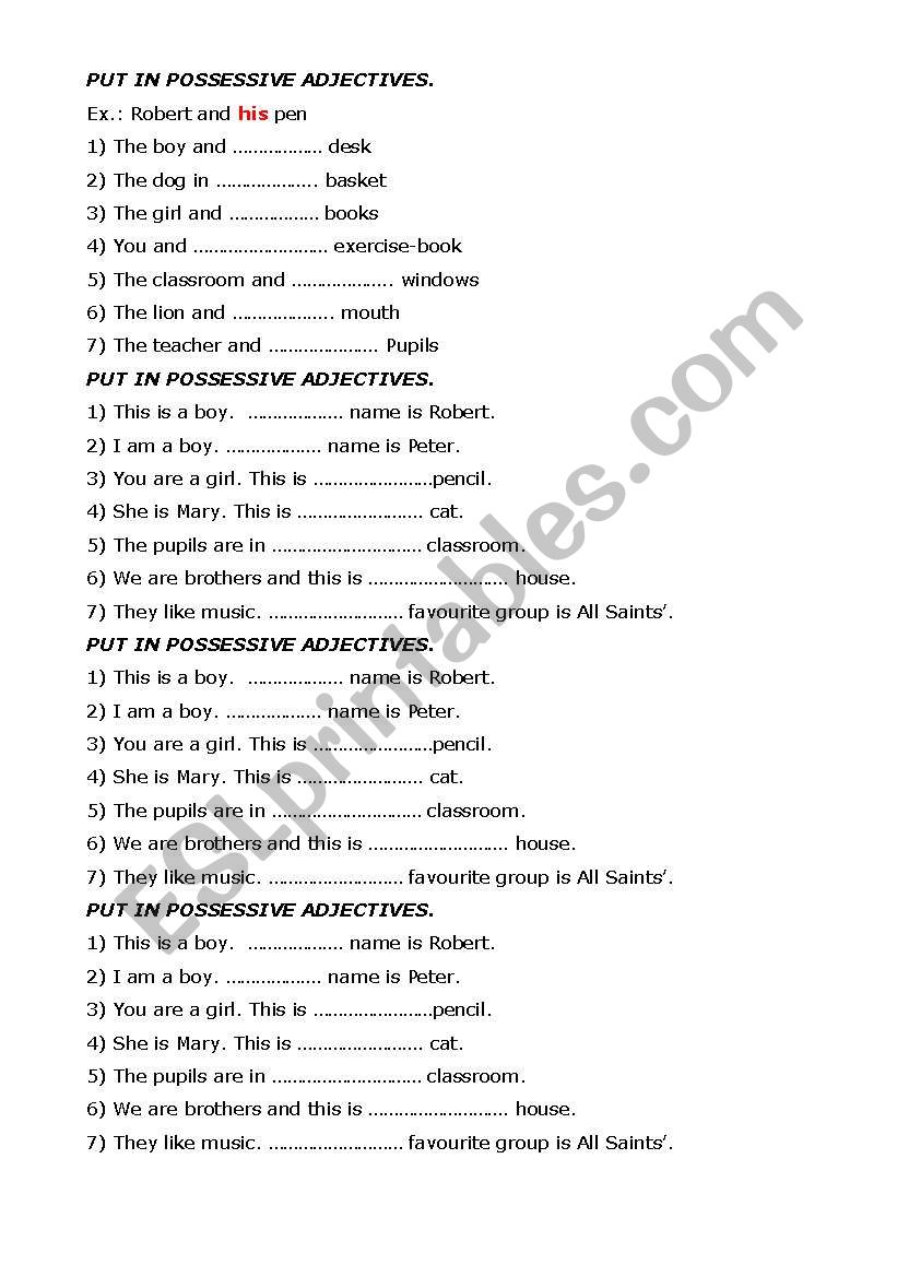 POSSESSIVE ADJECTIVES worksheet