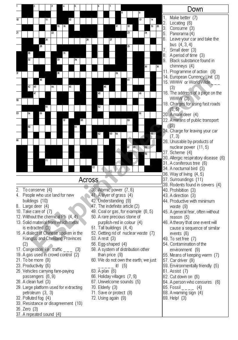 Crossword environment vocabulary