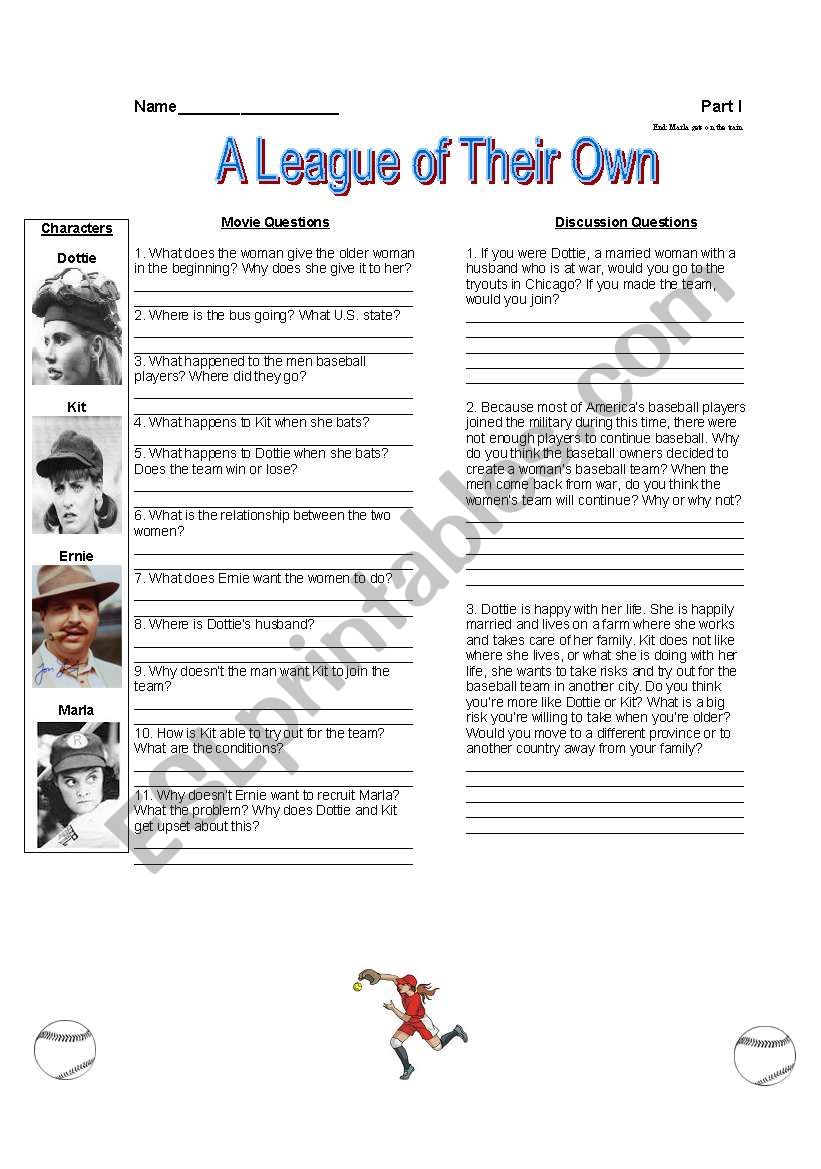 A League of Their Own-Worksheet I