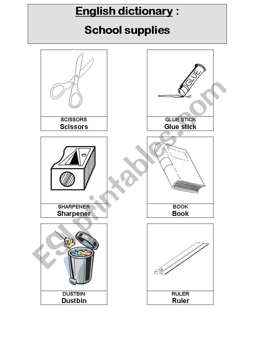 school supplies 2 worksheet