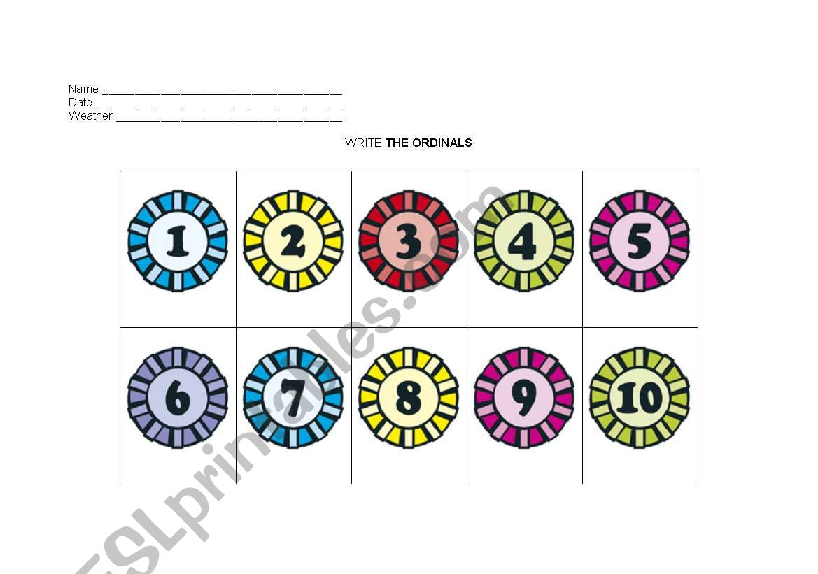 ORDINALS worksheet