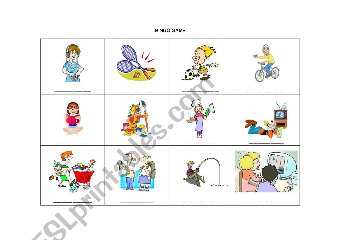 Bingo game card (CLT activity)