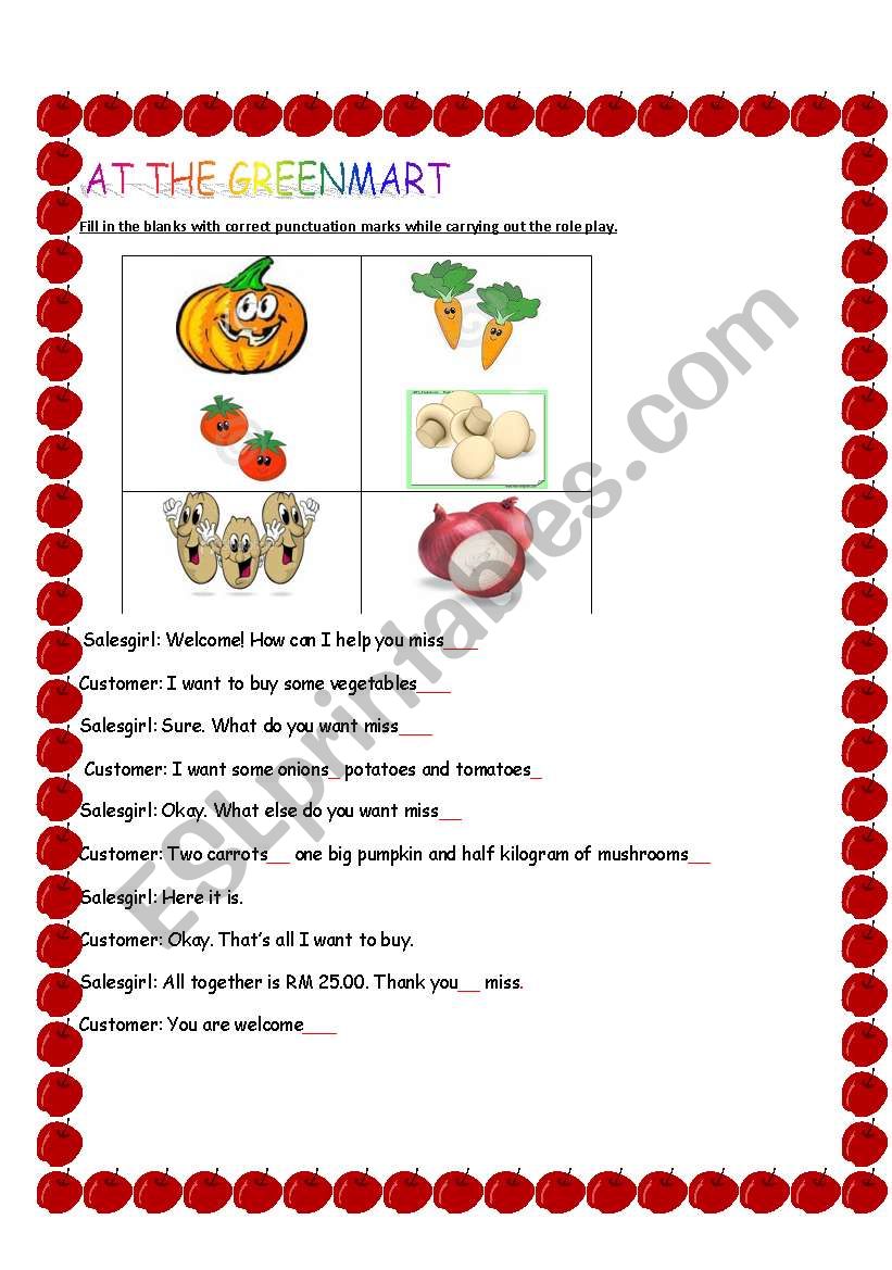 vegetable role play worksheet