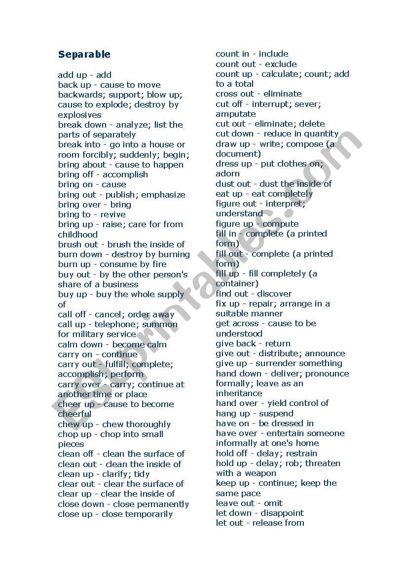 phrase verbs worksheet
