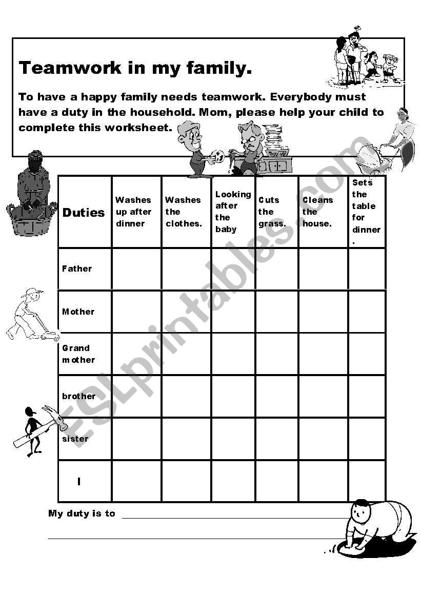 Family duties worksheet
