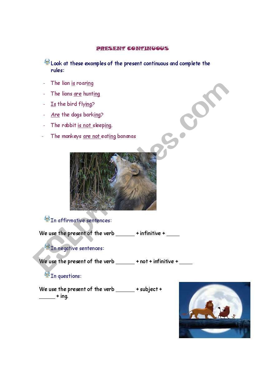 Present continuos explanation worksheet