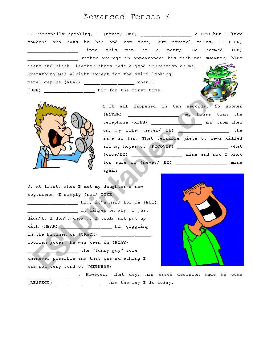 Advanced Tenses 4- w/key worksheet