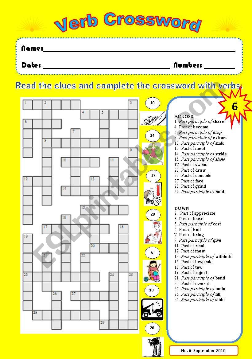 Verb crossword 6 worksheet