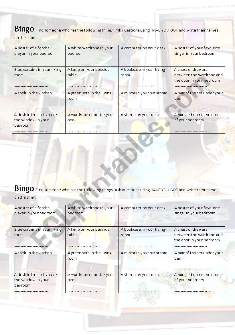 have got bingo worksheet