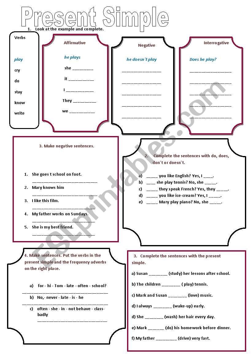 Present Tense Exercises worksheet