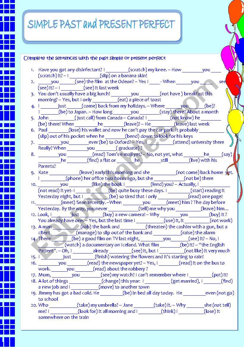 SIMPLE PAST & PRESENT PERFECT - ESL worksheet by afrodite