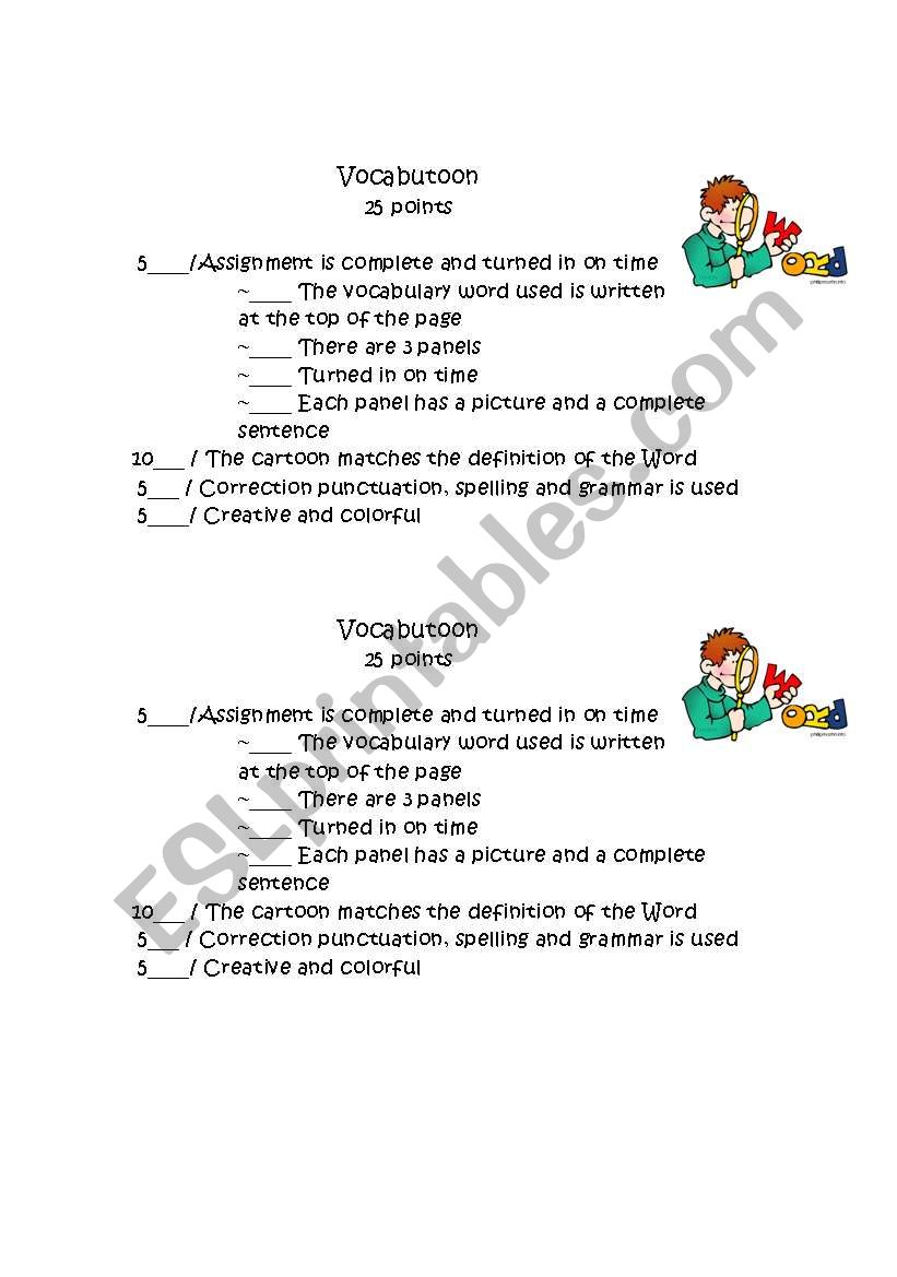 Vocab-u-toon Rubric worksheet