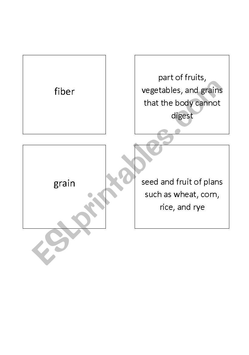 Nutrition vocab words worksheet