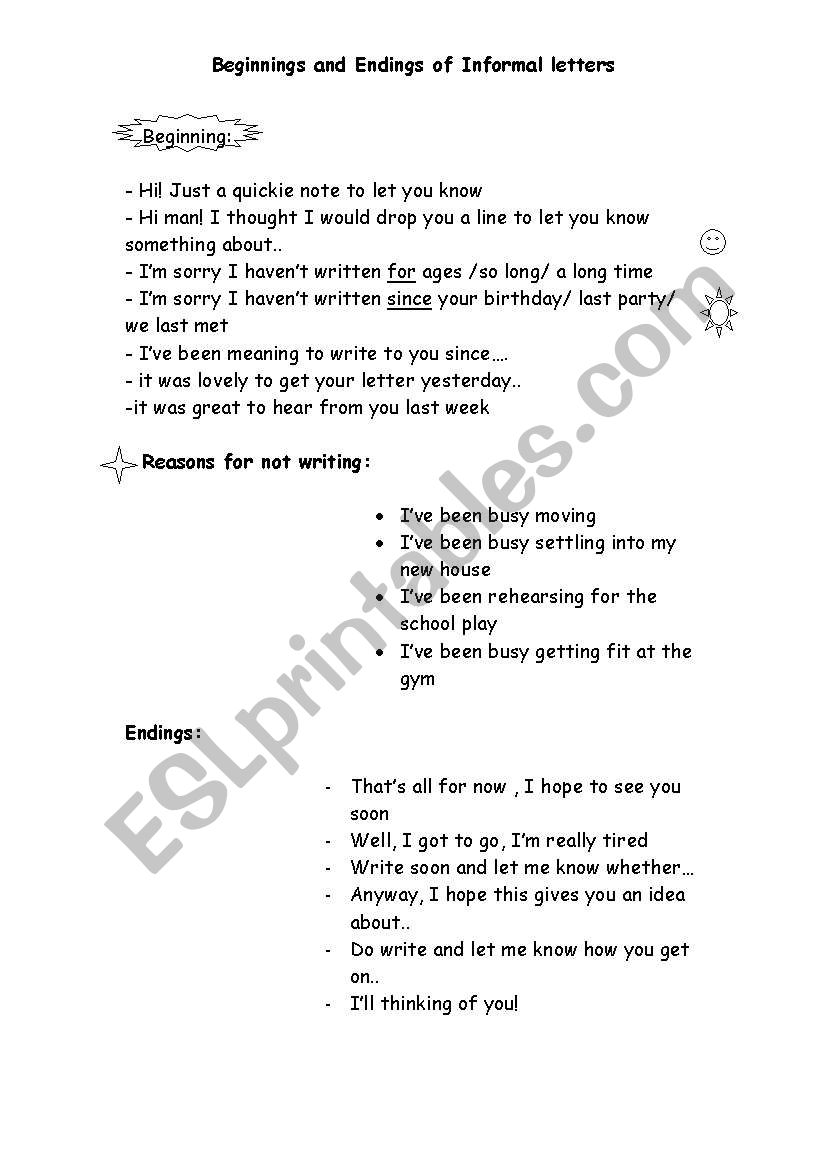 Informal letter worksheet