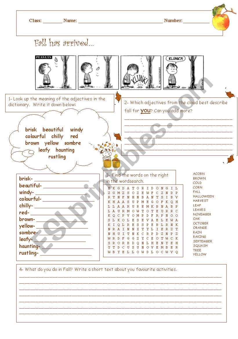 Fall has just arrived worksheet