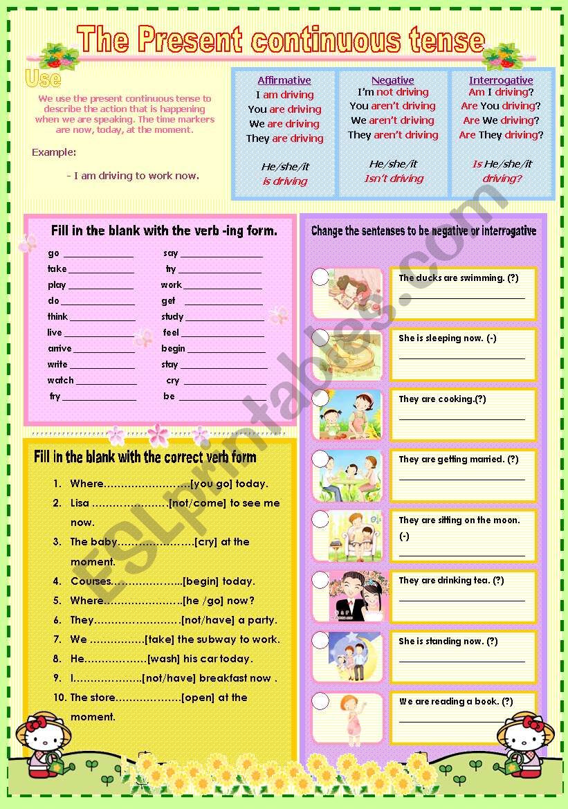 The present continuous tense worksheet