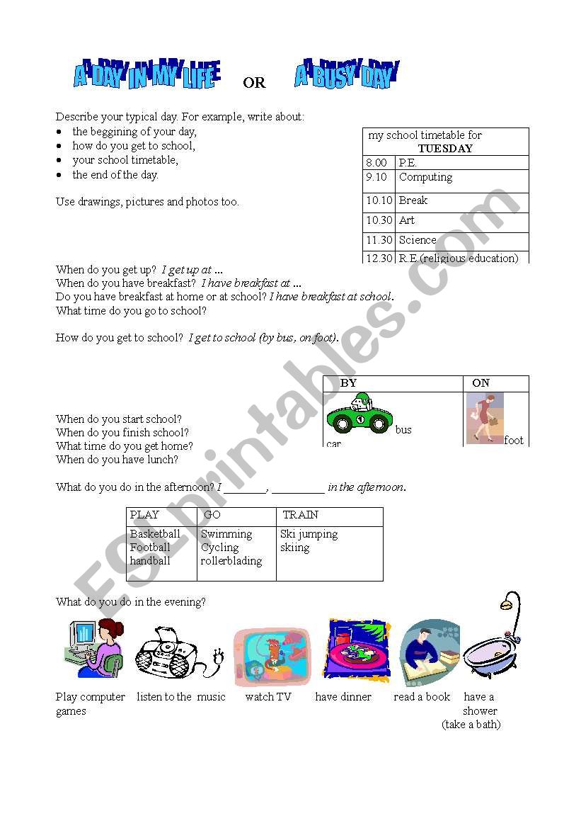 A busy day worksheet