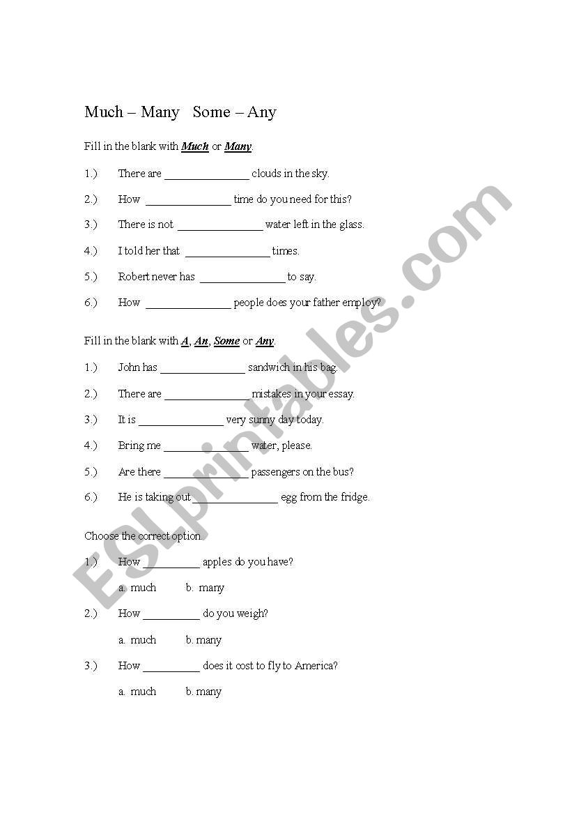 Countable and Uncountable Nouns (Much, Many, Some, Any, etc.)