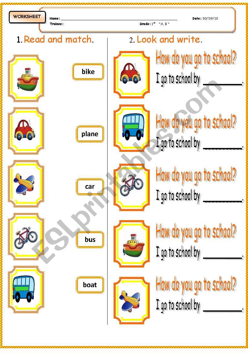 transports worksheet