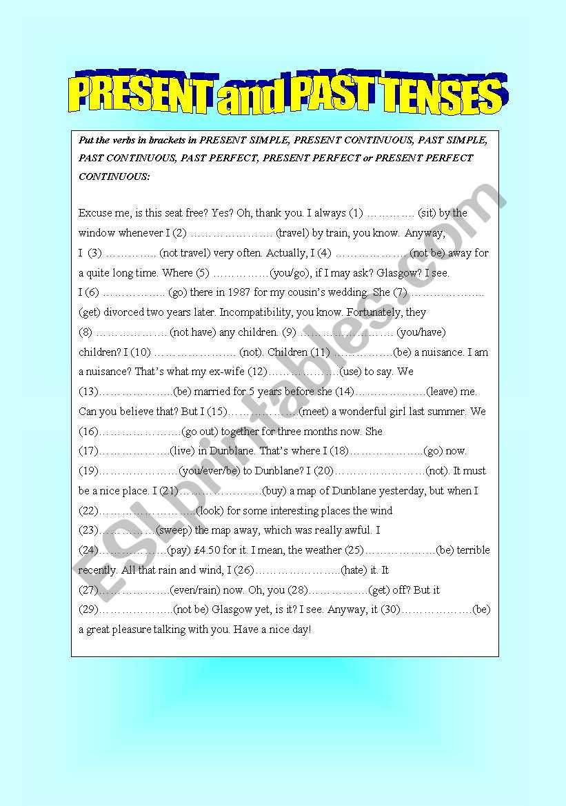 Present and Past tenses worksheet