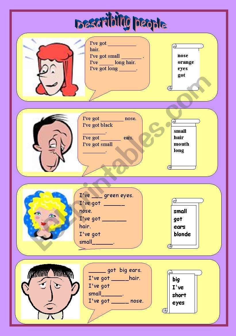 Describing people worksheet