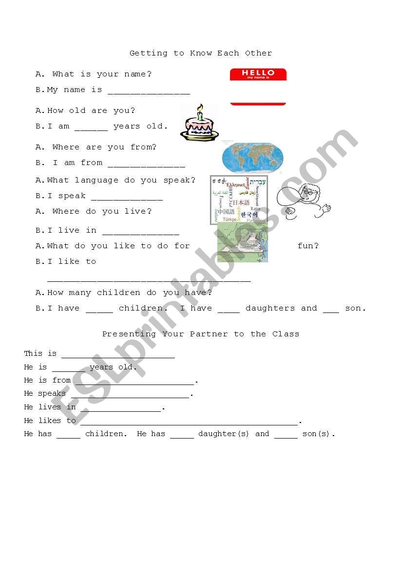 Getting to Know Each Other worksheet