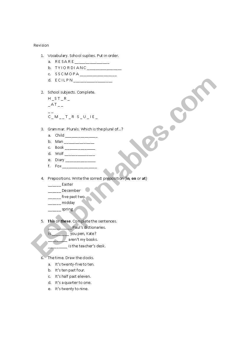 My School worksheet