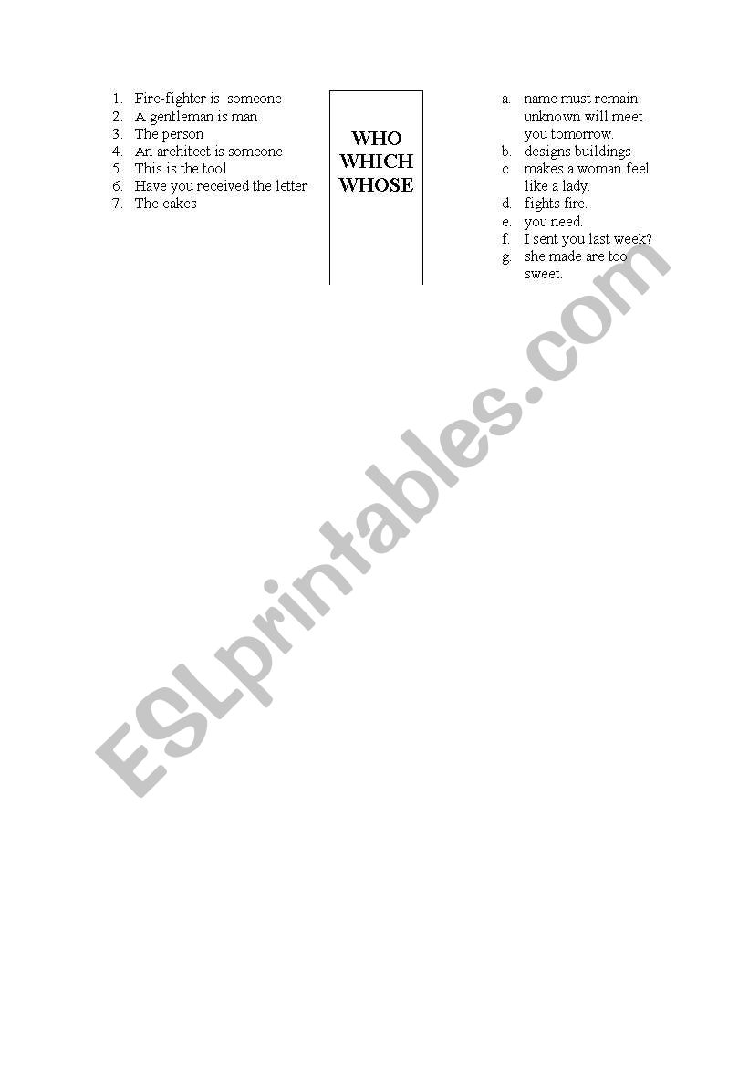 Relative Clauses worksheet