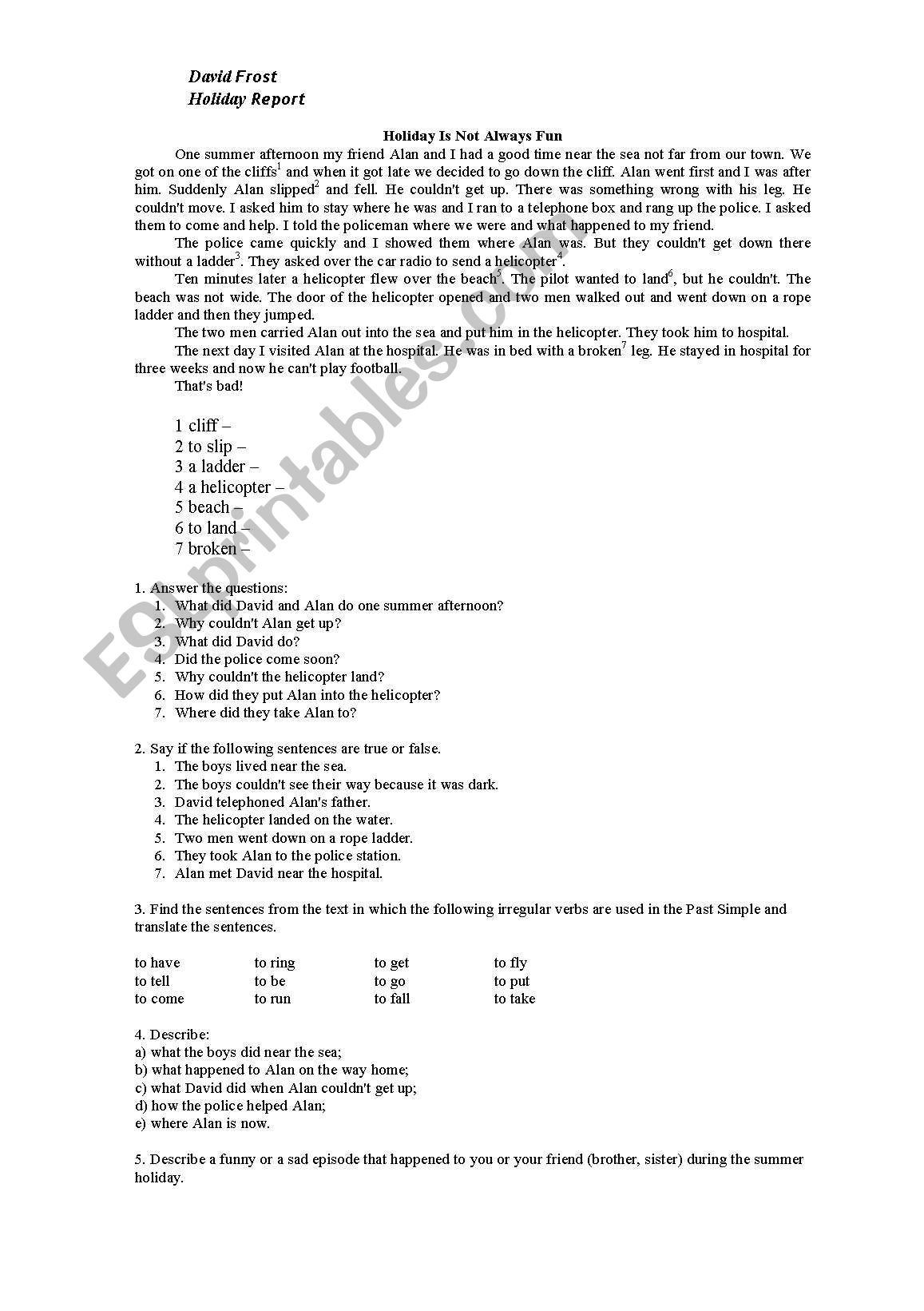 holidays worksheet