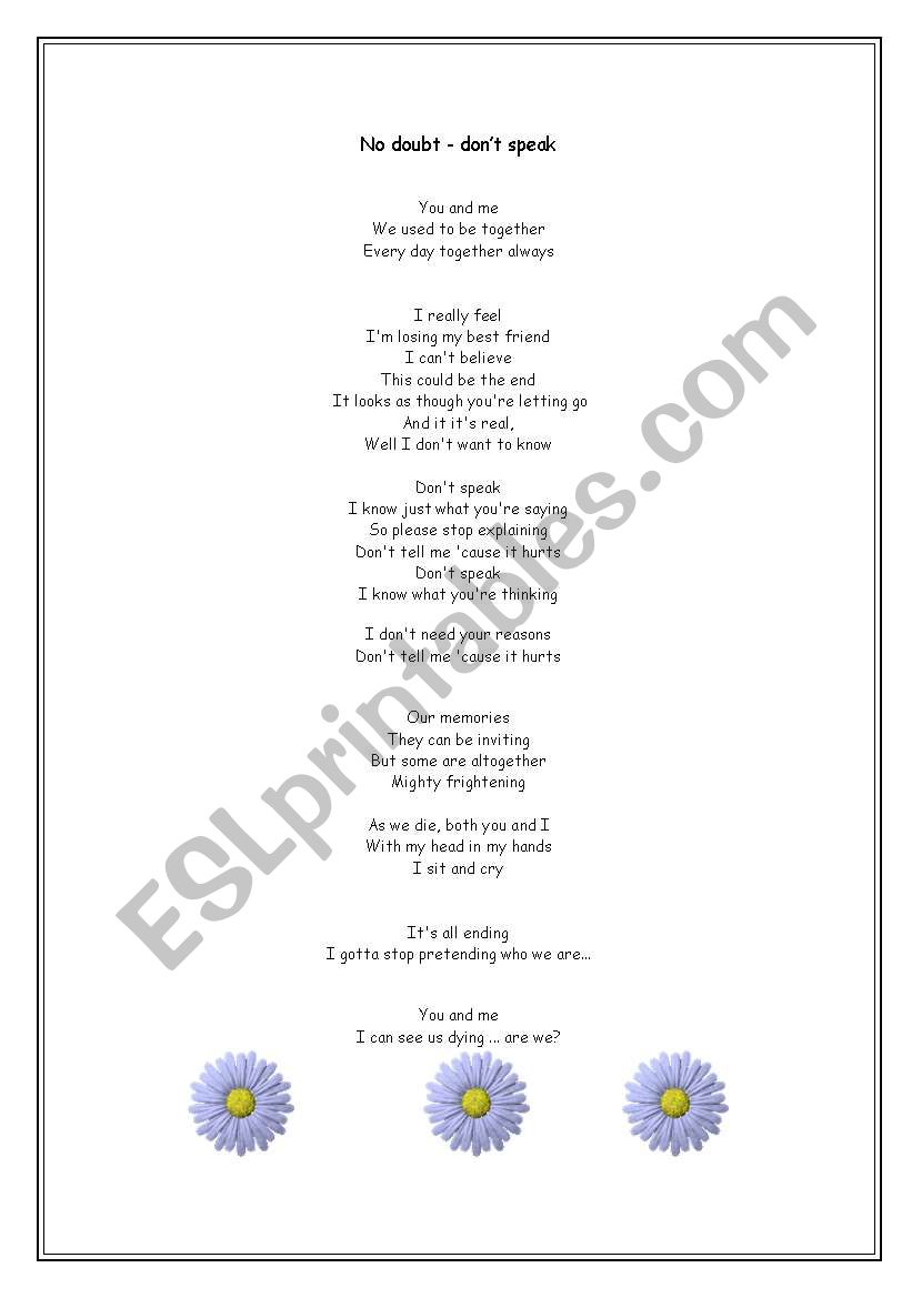 song lyrics worksheet