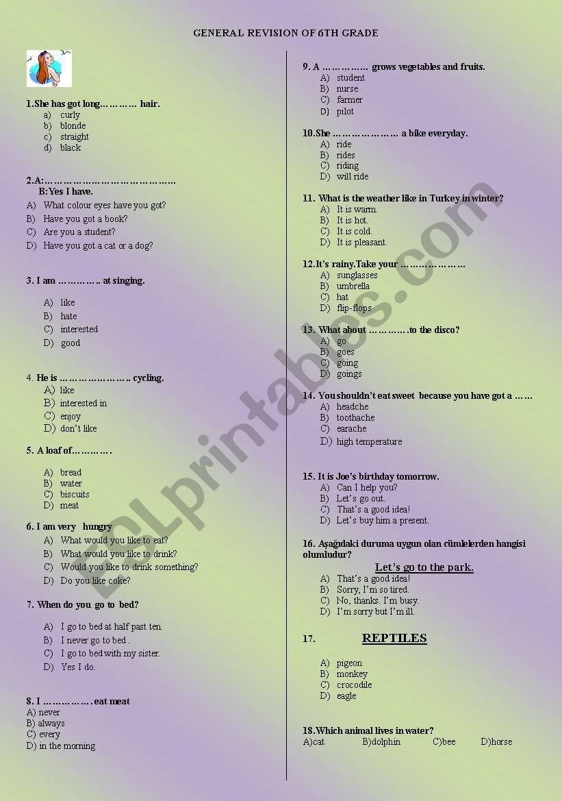 7th grade general revision worksheet