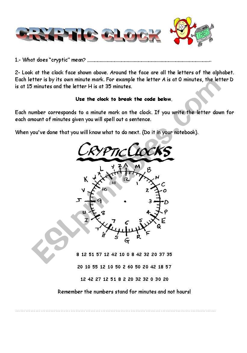 cryptic clock worksheet