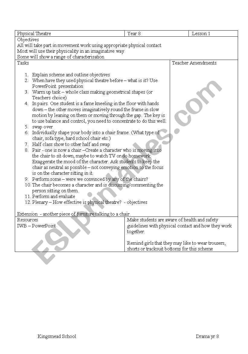 physical theatre worksheet