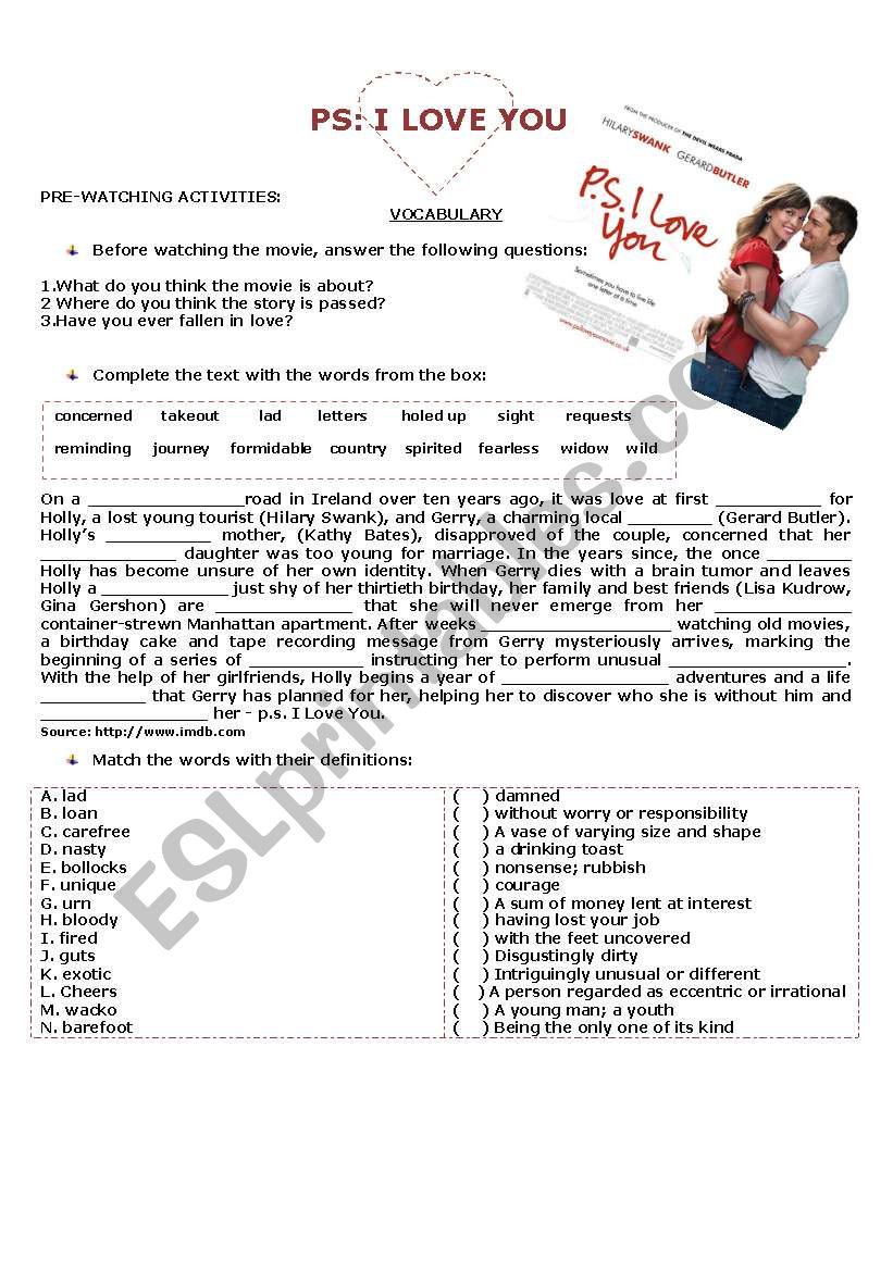 PS: I Love You Movie Worksheet