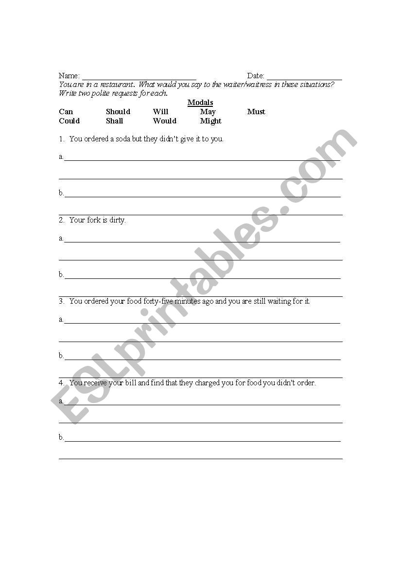 Modals for polite requests worksheet