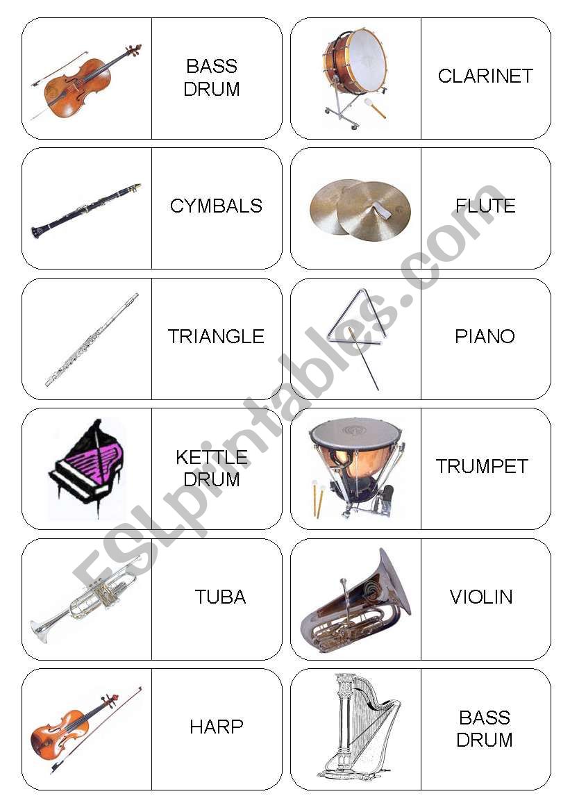 musical instruments domino worksheet