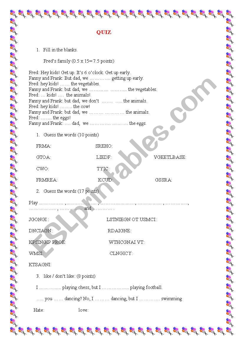 pop quiz worksheet