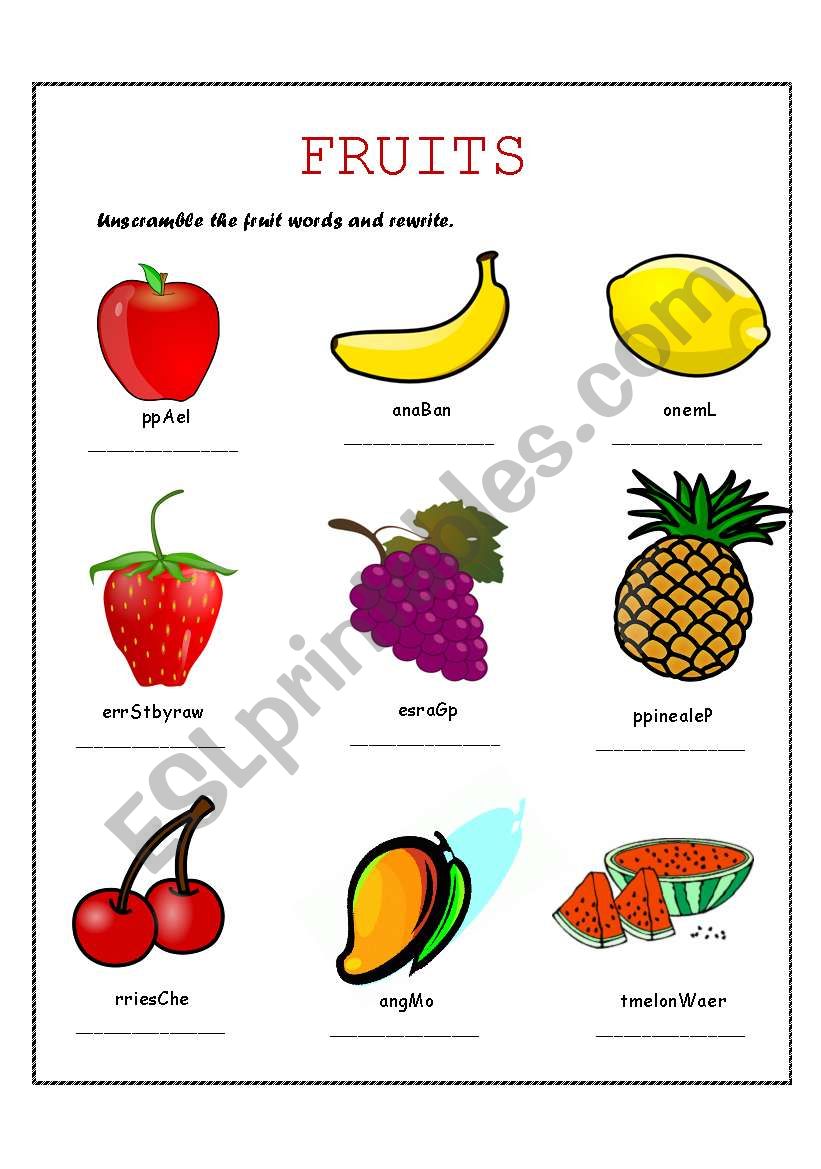 FRUITS worksheet