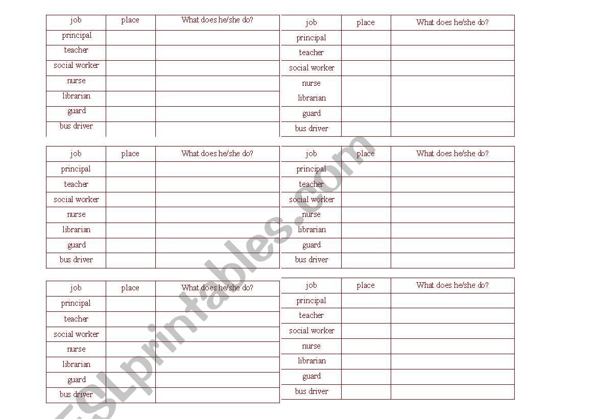 jobs at school worksheet