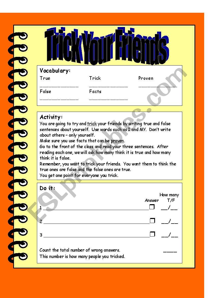 Trick Your Friends worksheet