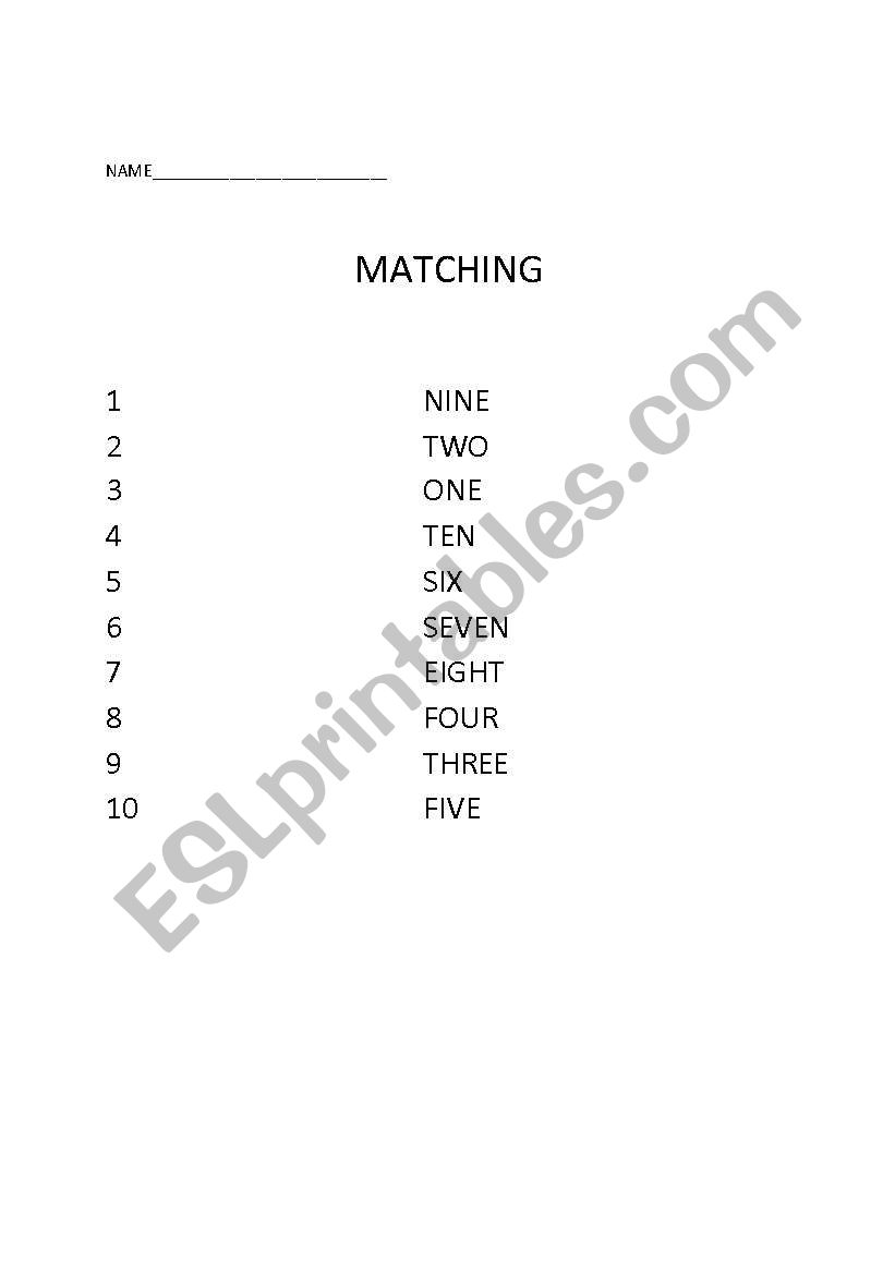 MATCHING NUMBERS worksheet