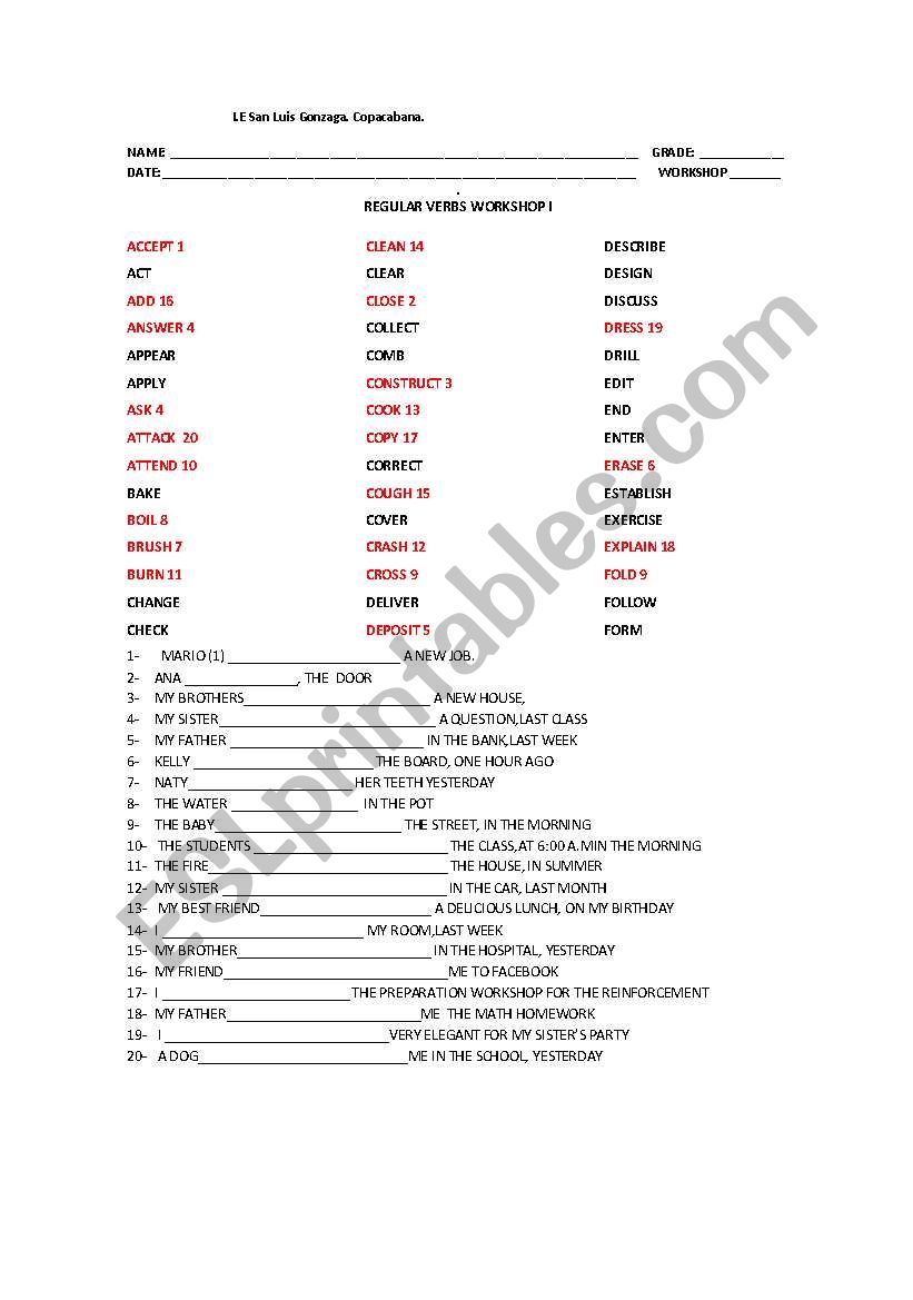regular verbs worksheet worksheet