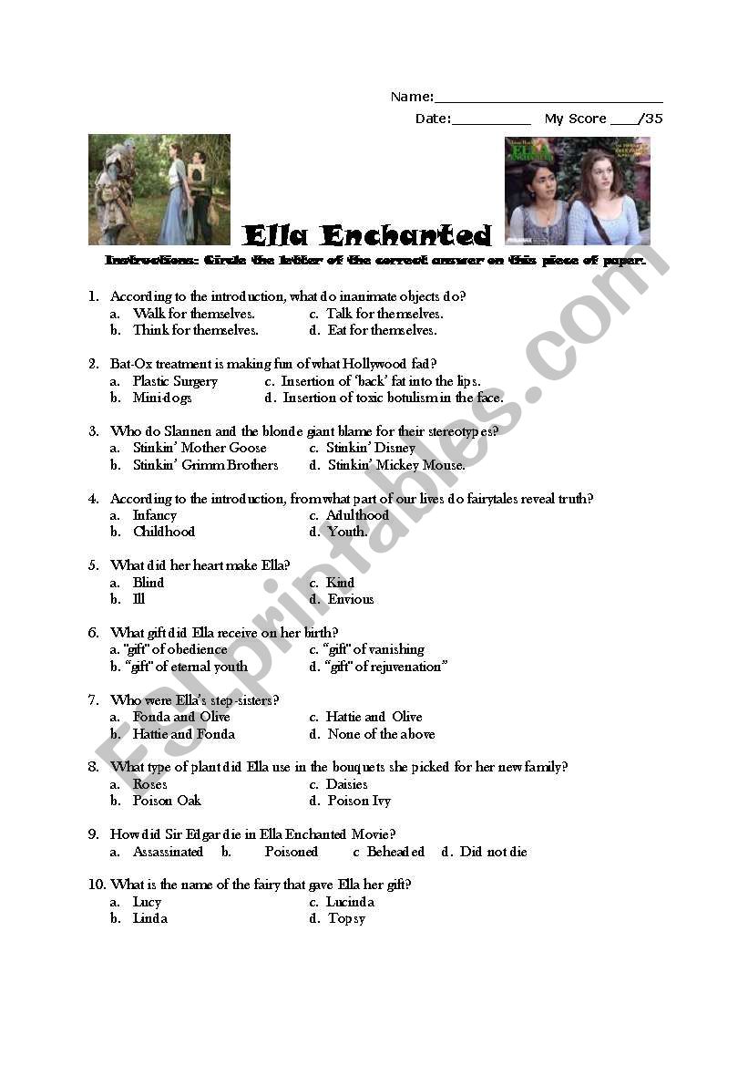 Ella Enchanted Workshhet worksheet