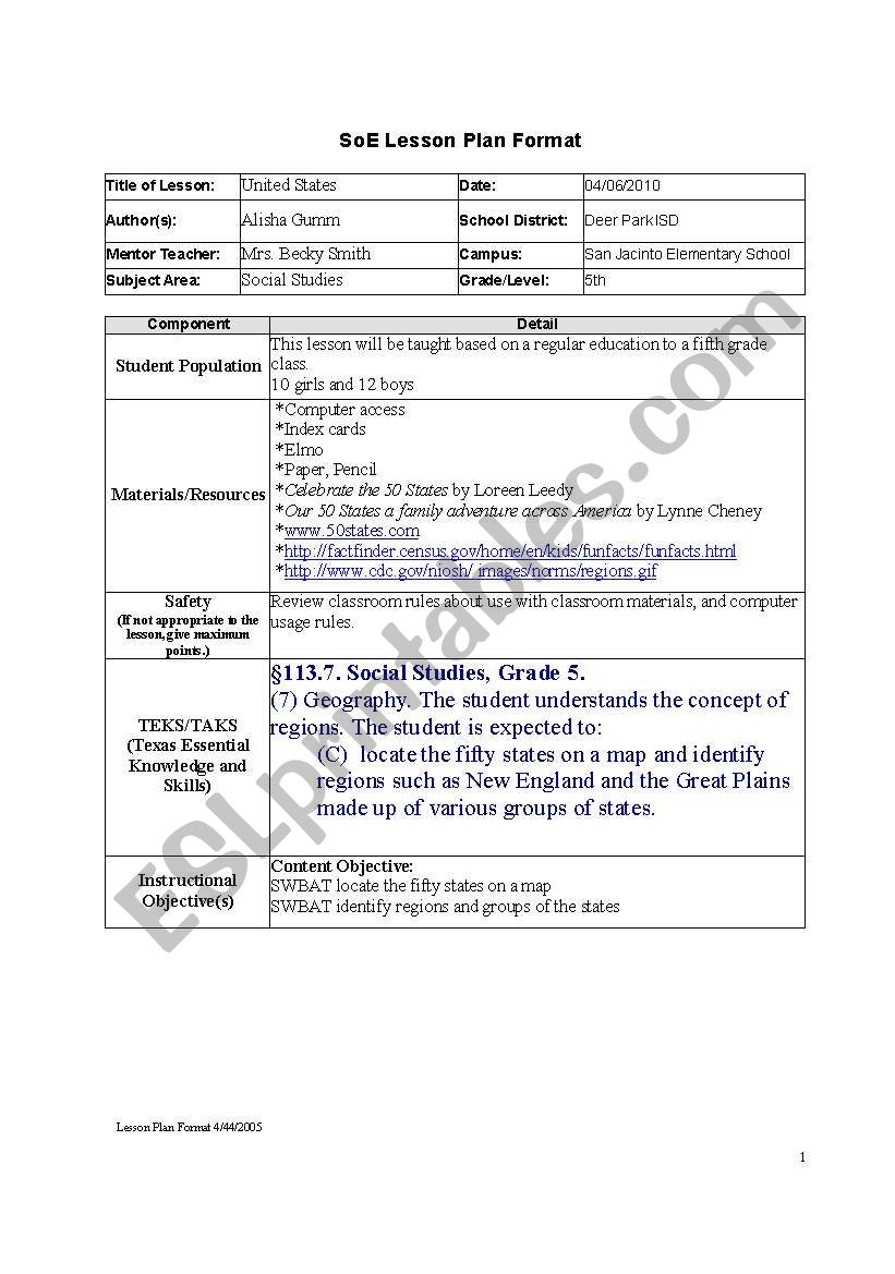 50 States worksheet