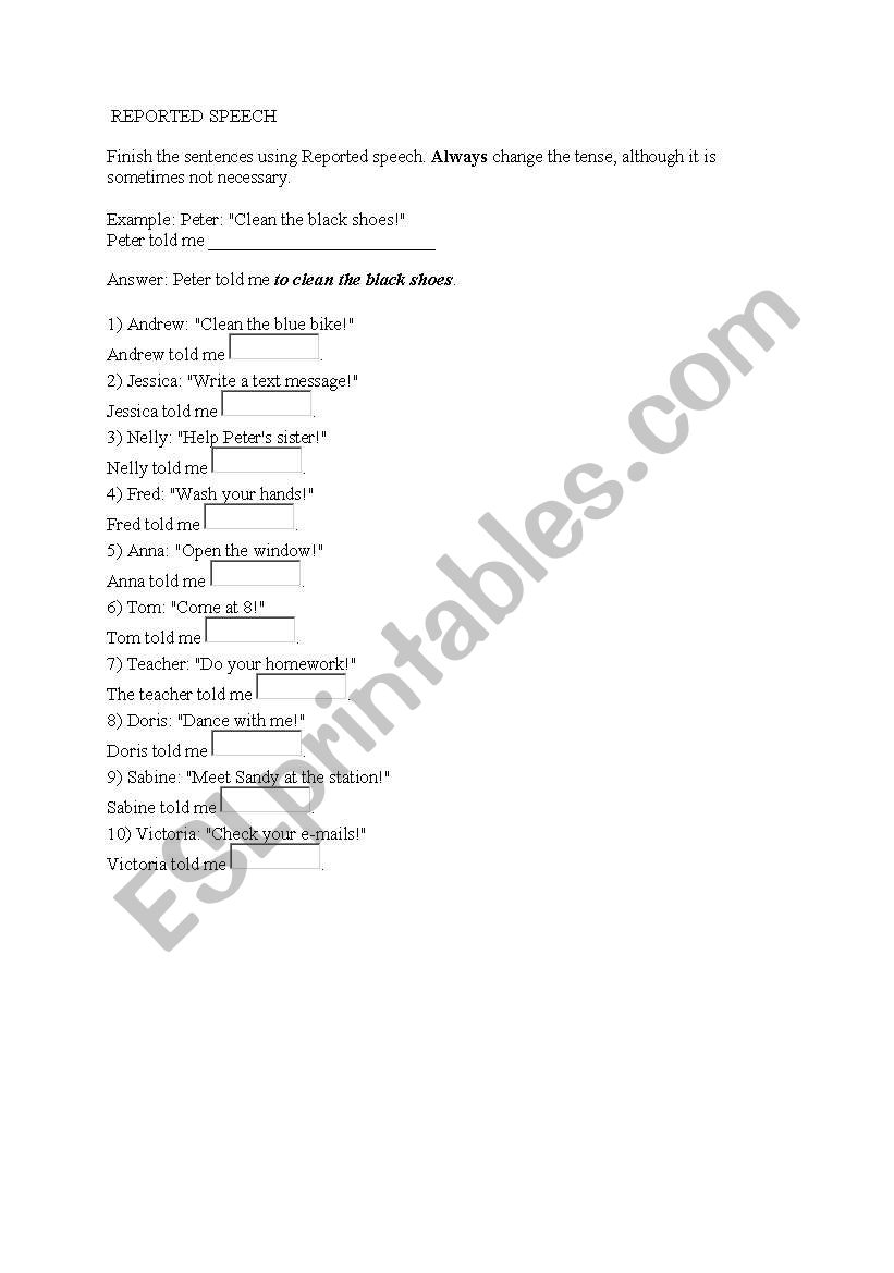 REPORTED SPEECH worksheet