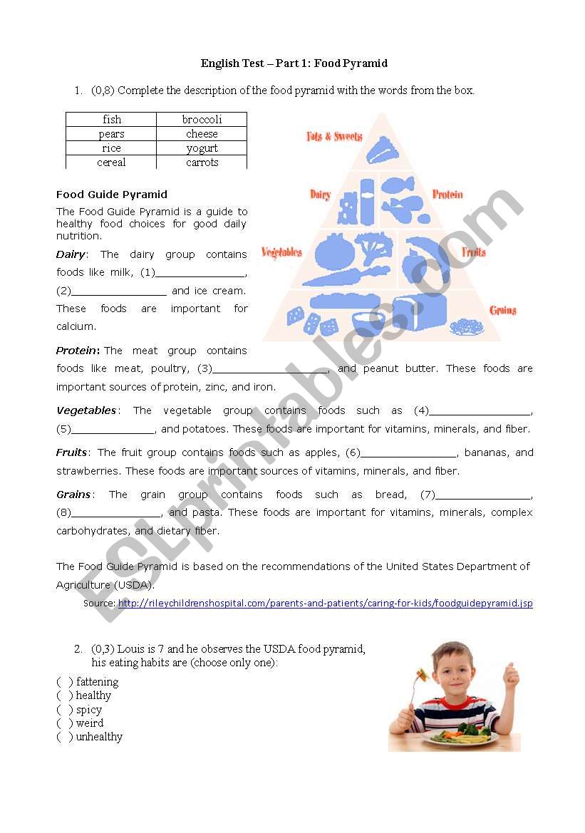 Part 1 - food pyramid worksheet