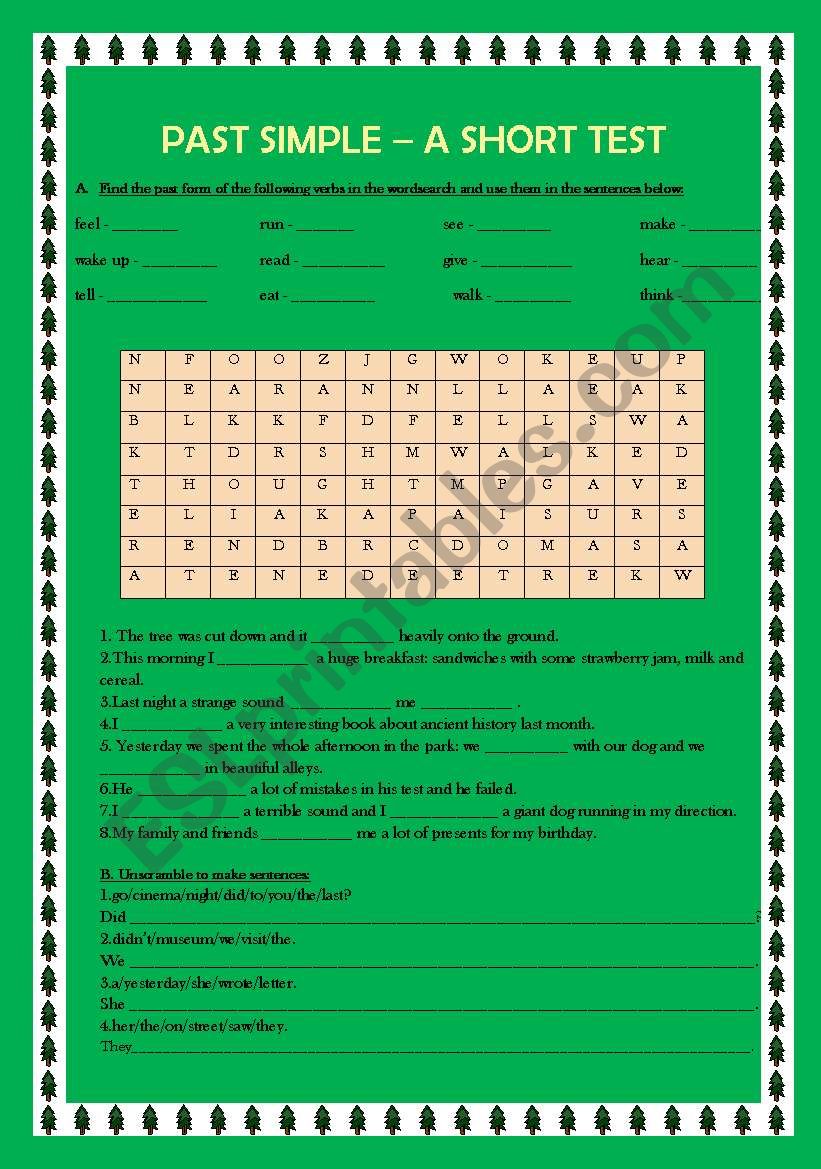 Past Simple - a short test worksheet